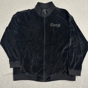 Coogi Velour Track Jacket Embroidered Full Zip Streetwear Black Mens Size 5XL